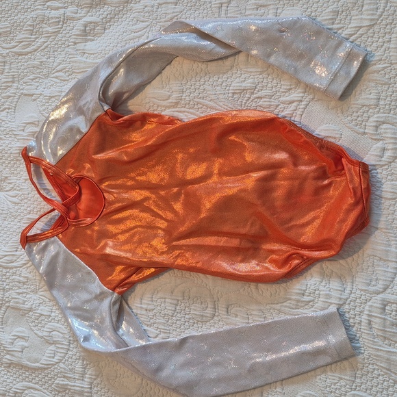 GK child Large orange & white shimmery leotard, dance gymnastics, GUC arm holes - Picture 4 of 6